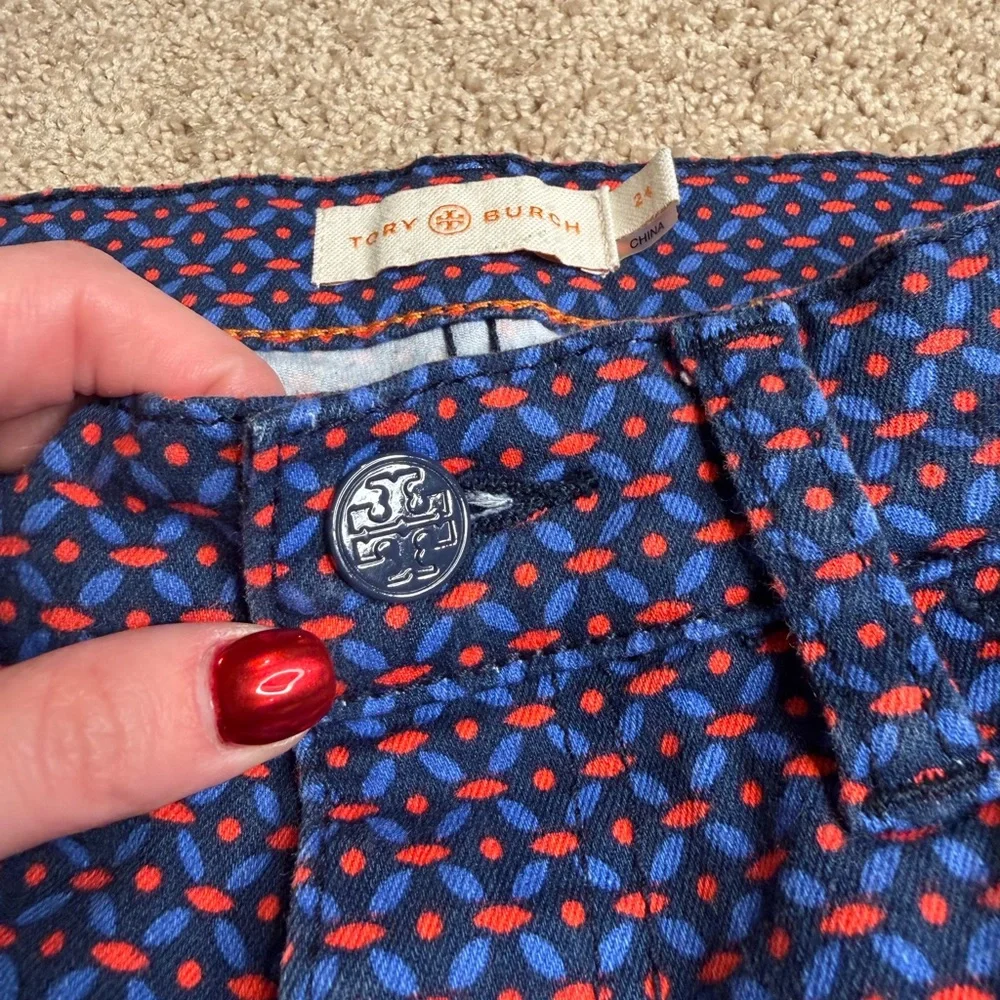 Tory Burch Navy & Orange Geometric Printed Straight Leg Pants Size‎ 24